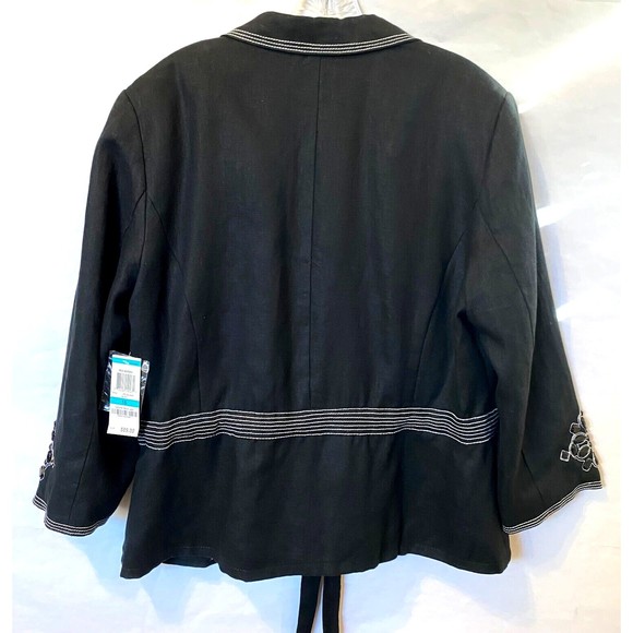 NWT JM Collection Womens Iris Garden Embellished Linen Blazer Jacket Black Sz 16 - Picture 4 of 14